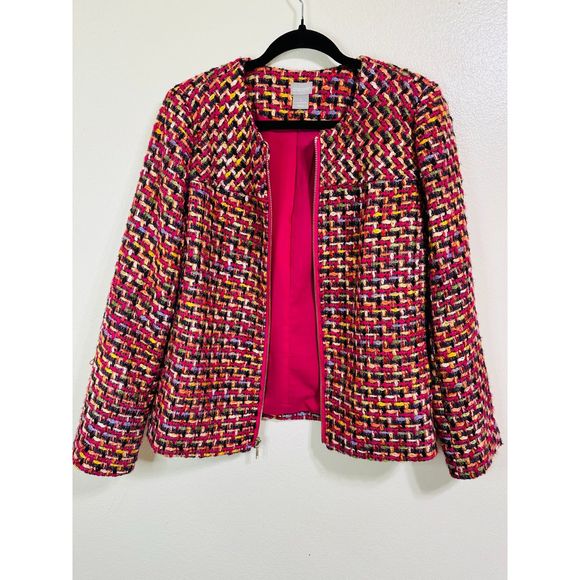 Chico's Women's Front Zip Multicolored Woven Career Jacket Size 1, Medium - Picture 2 of 6